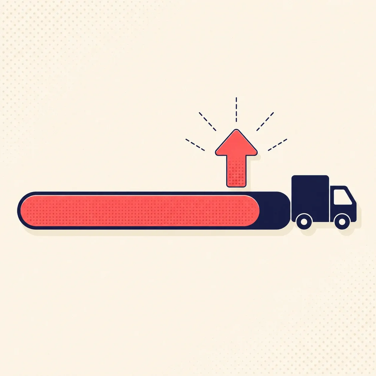 Flat illustration of a progress bar filling toward a free-shipping delivery truck